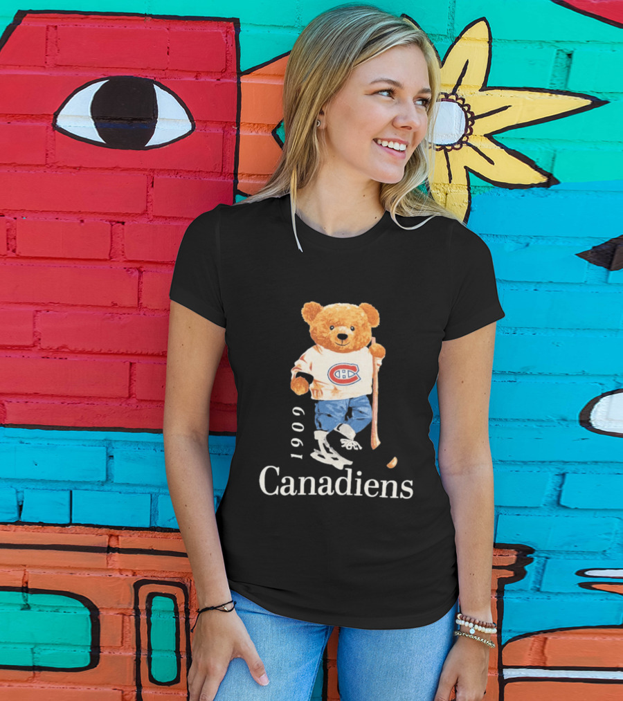 Montreal Canadiens 1909 Hockey Bear With Stick And Skates T-Shirt