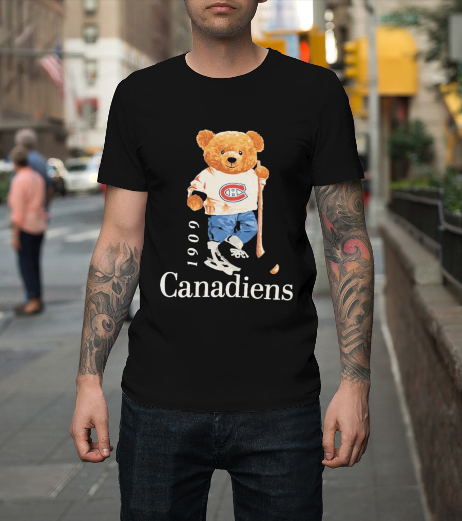 Montreal Canadiens 1909 Hockey Bear With Stick And Skates T-Shirt