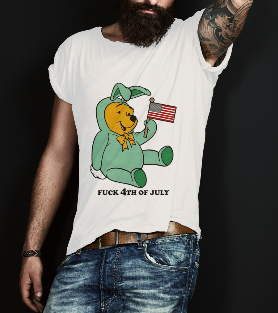 Winnie The Pooh Bunny Costume With Black American Flag And 4th Of July T-Shirt