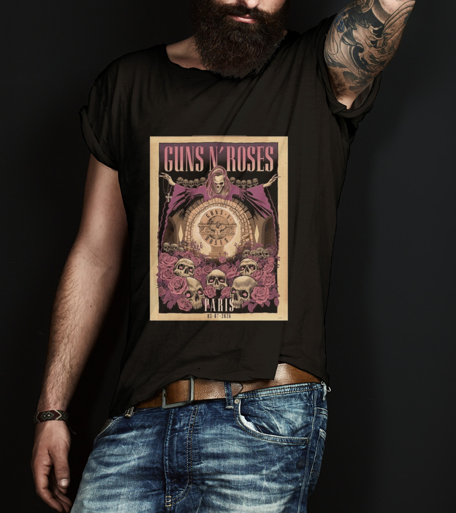 Guns N' Roses Paris 2026 Accor Arena July 3 Event With Skulls And Roses T-Shirt