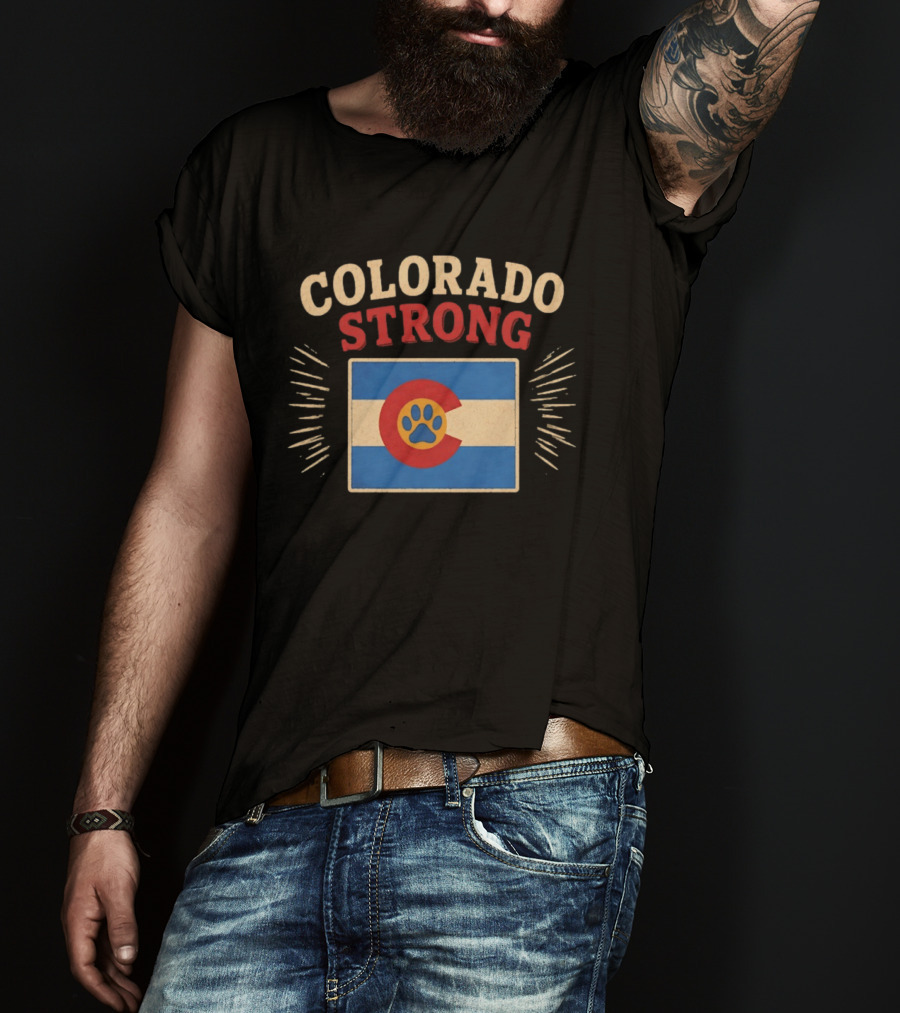Colorado Strong Paw Print Colorado Flag Bold Letters T-Shirt