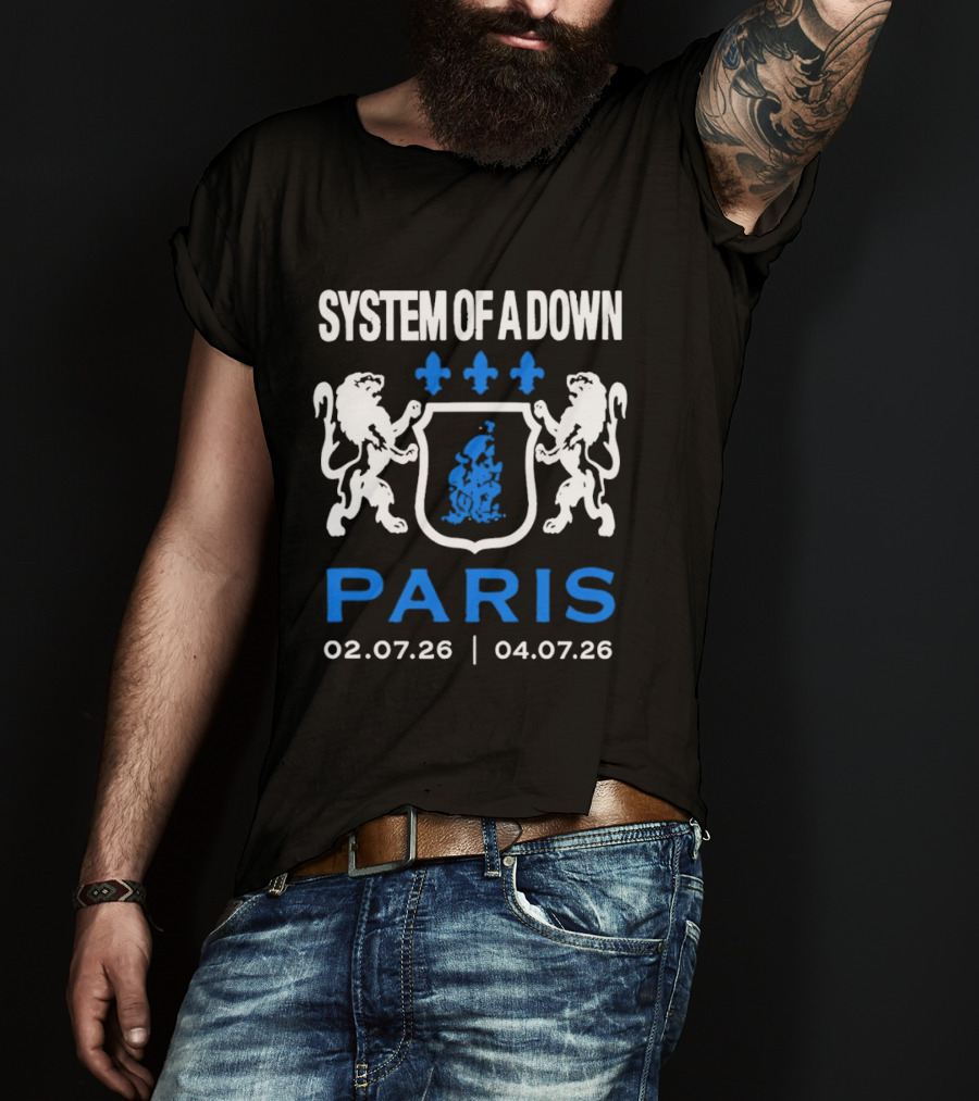 System Of A Down Paris Concert July 2026 Heraldic Crest Lions 02.07.26 04.07.26 T-Shirt
