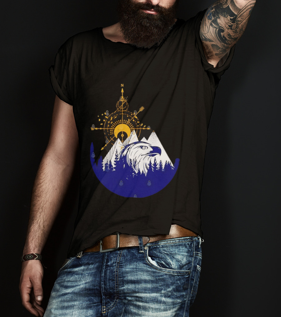 Eagle And Compass With Mountain Forest T-Shirt