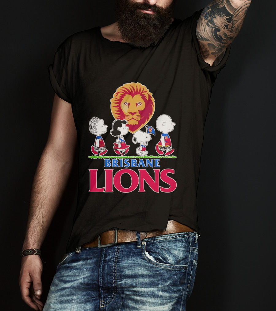 Brisbane Lions AFL Peanuts Snoopy Charlie Brown Lucy Schroeder T-Shirt