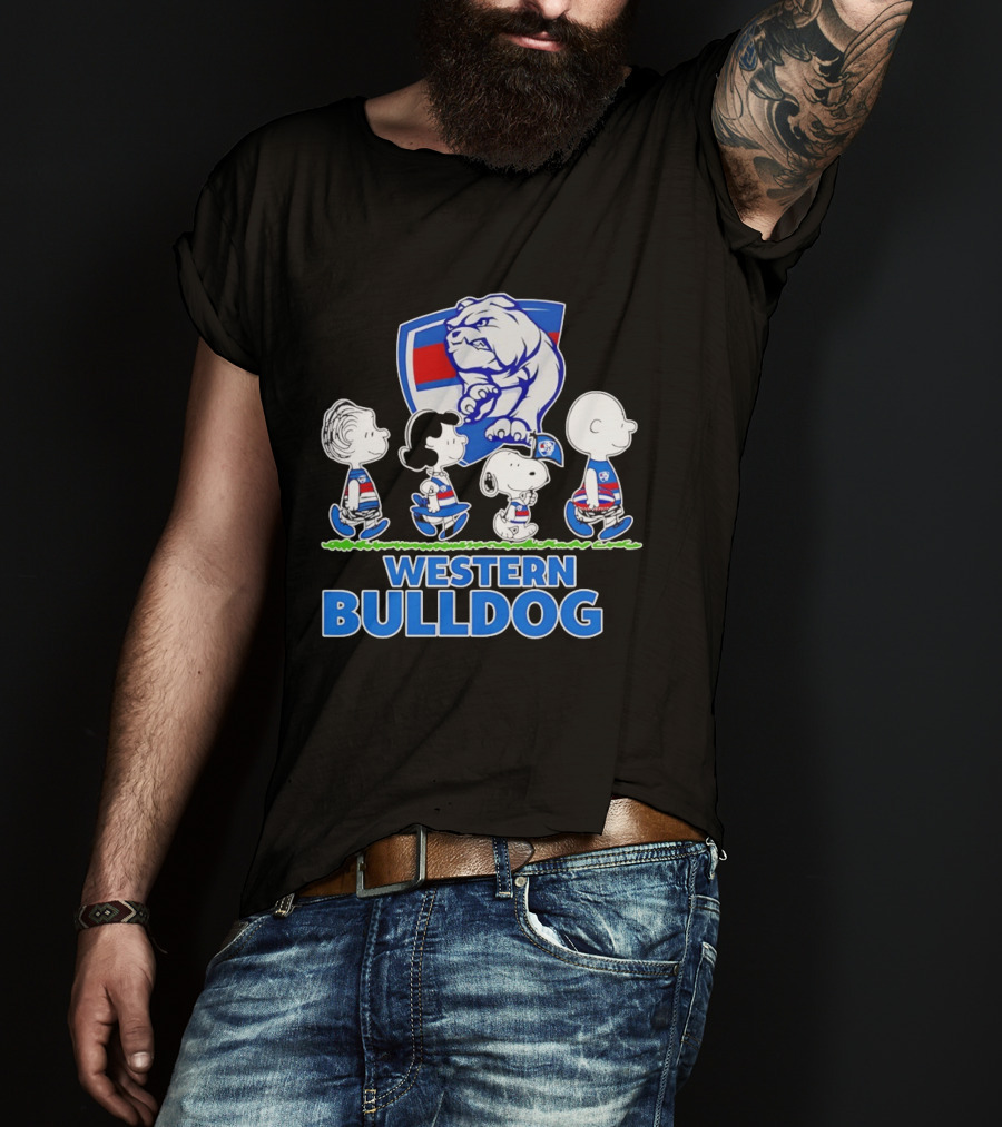 Peanuts Snoopy Charlie Brown Western Bulldogs AFL Team Lucy Schroeder T-Shirt