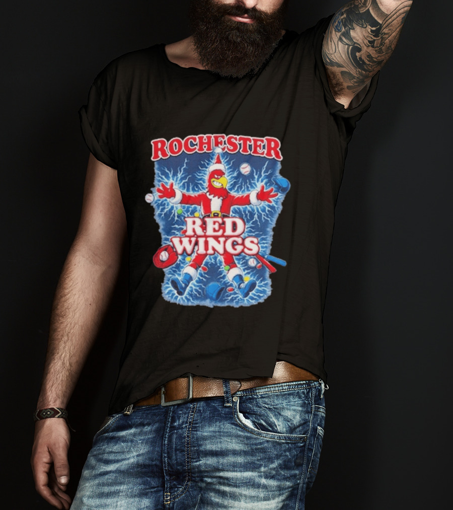 Rochester Red Wings Holiday Meltdown Christmas Santa Bird With Baseball T-Shirt