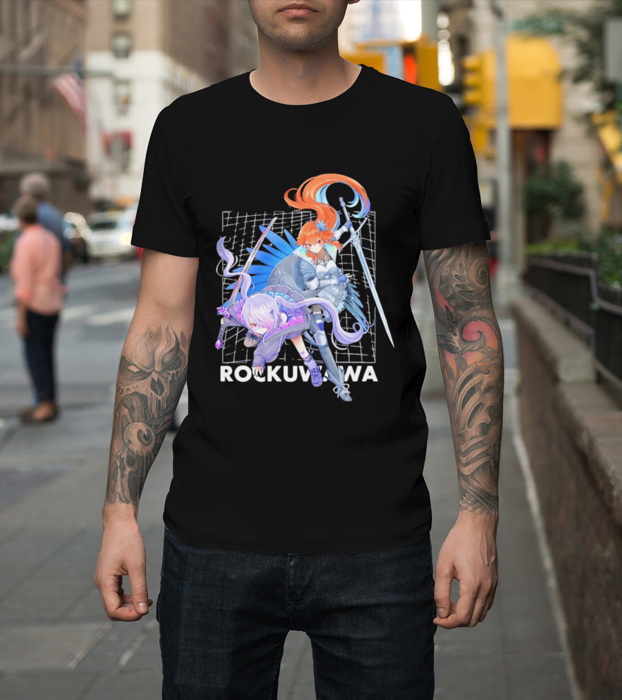 Rockuwawa Anime Warrior Girls Sword Katana Grid T-Shirt
