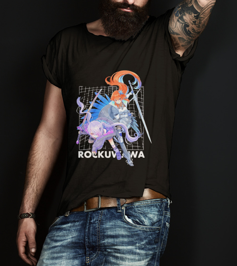 Rockuwawa Anime Warrior Girls Sword Katana Grid T-Shirt