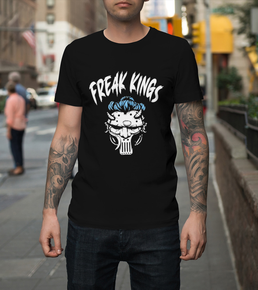 Freak Kings Horned Skull Blue Hair T-Shirt