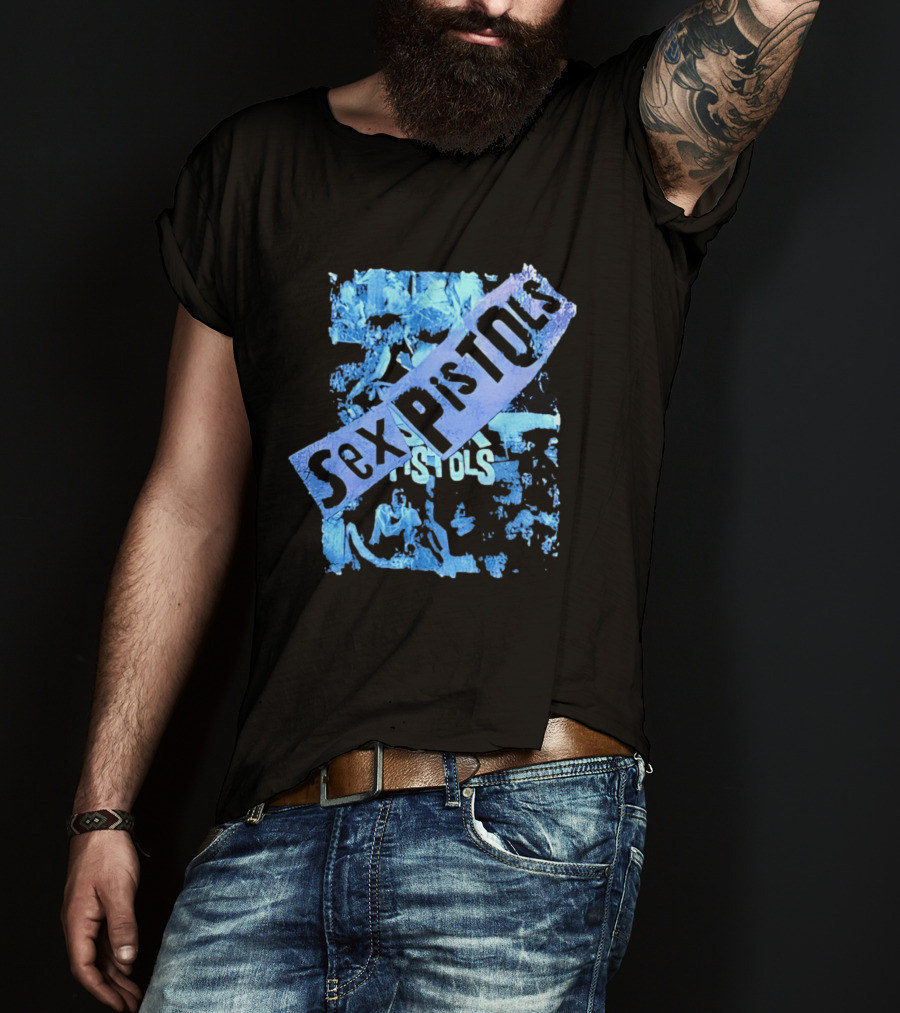 Sex Pistols Distressed Blue Photo Collage T-Shirt