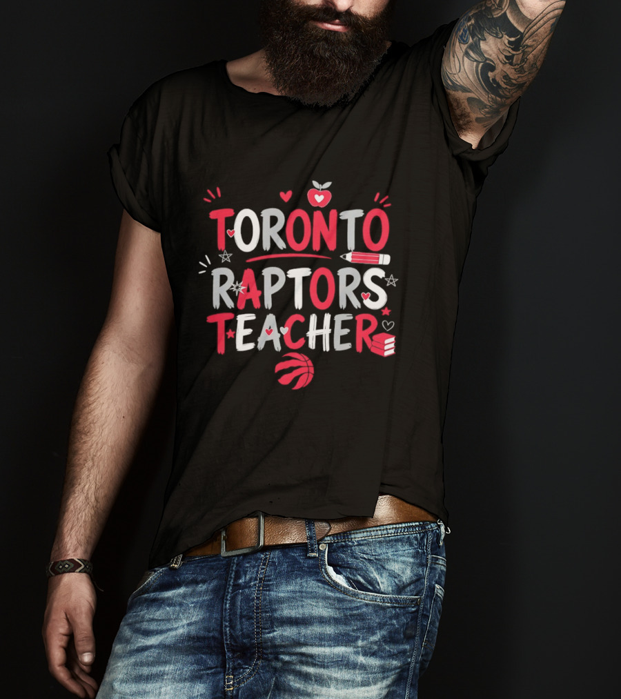 Toronto Raptors Teacher Apple Pencil Hearts Basketball T-Shirt