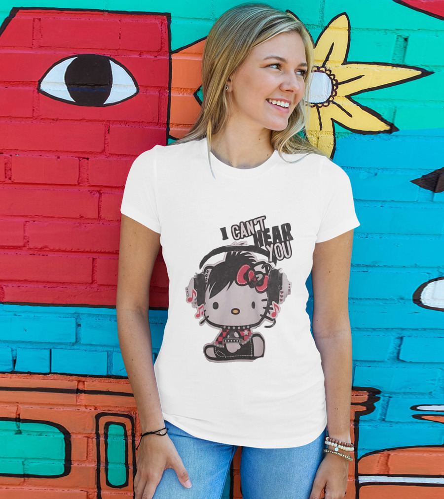 Hello Kitty I Can't Hear You Headphones Music Emo T-Shirt
