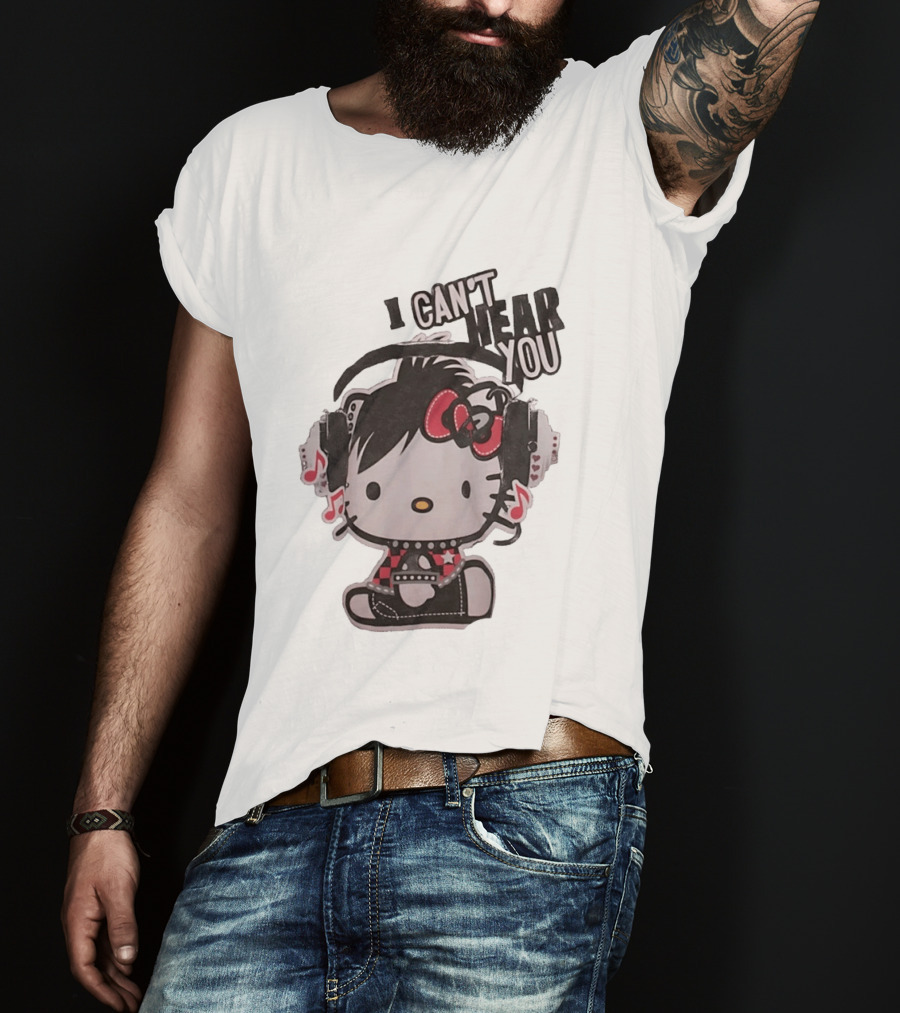 Hello Kitty I Can't Hear You Headphones Music Emo T-Shirt