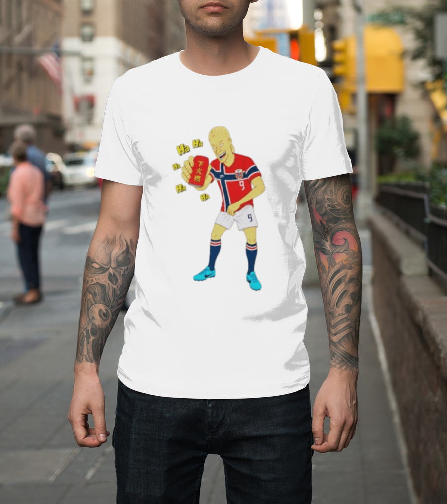 Erling Haaland Norway No 9 Laughing Cartoon Style Bootleg T-Shirt
