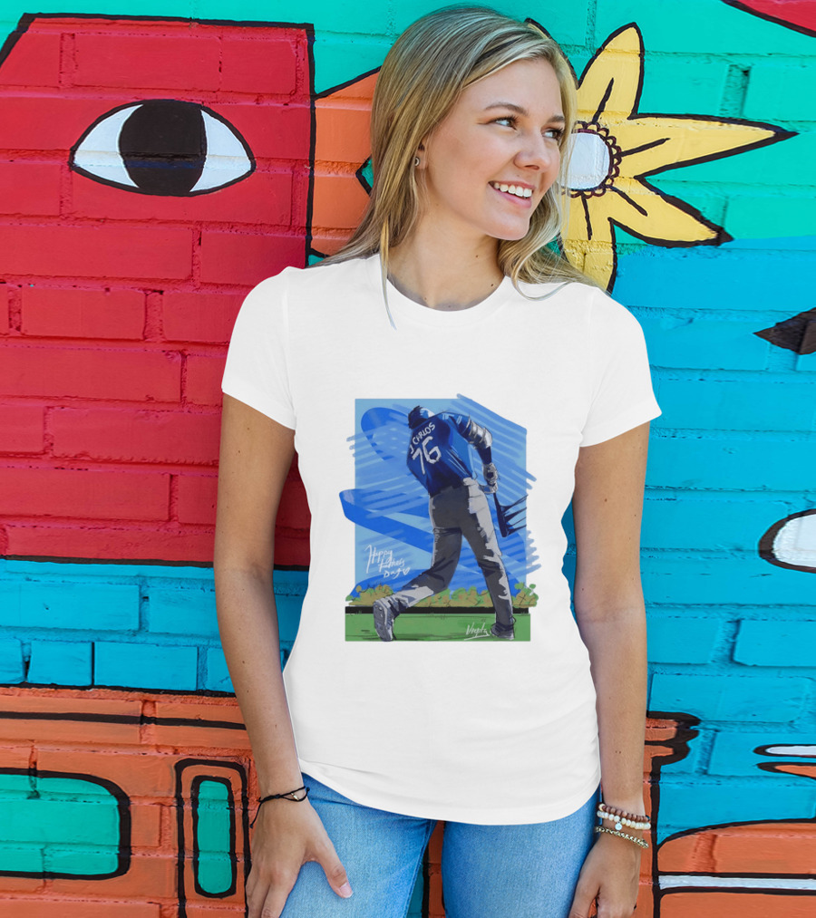 Carlos 76 Happy Fathers Day Baseball Player Sports T-Shirt