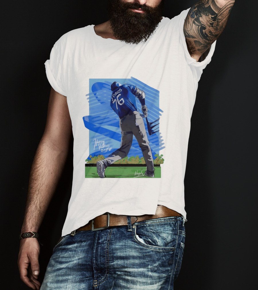Carlos 76 Happy Fathers Day Baseball Player Sports T-Shirt