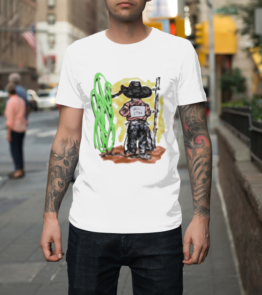 Vnere 2766 Cowboy Vintage Western Art With Hat And Fence T-Shirt