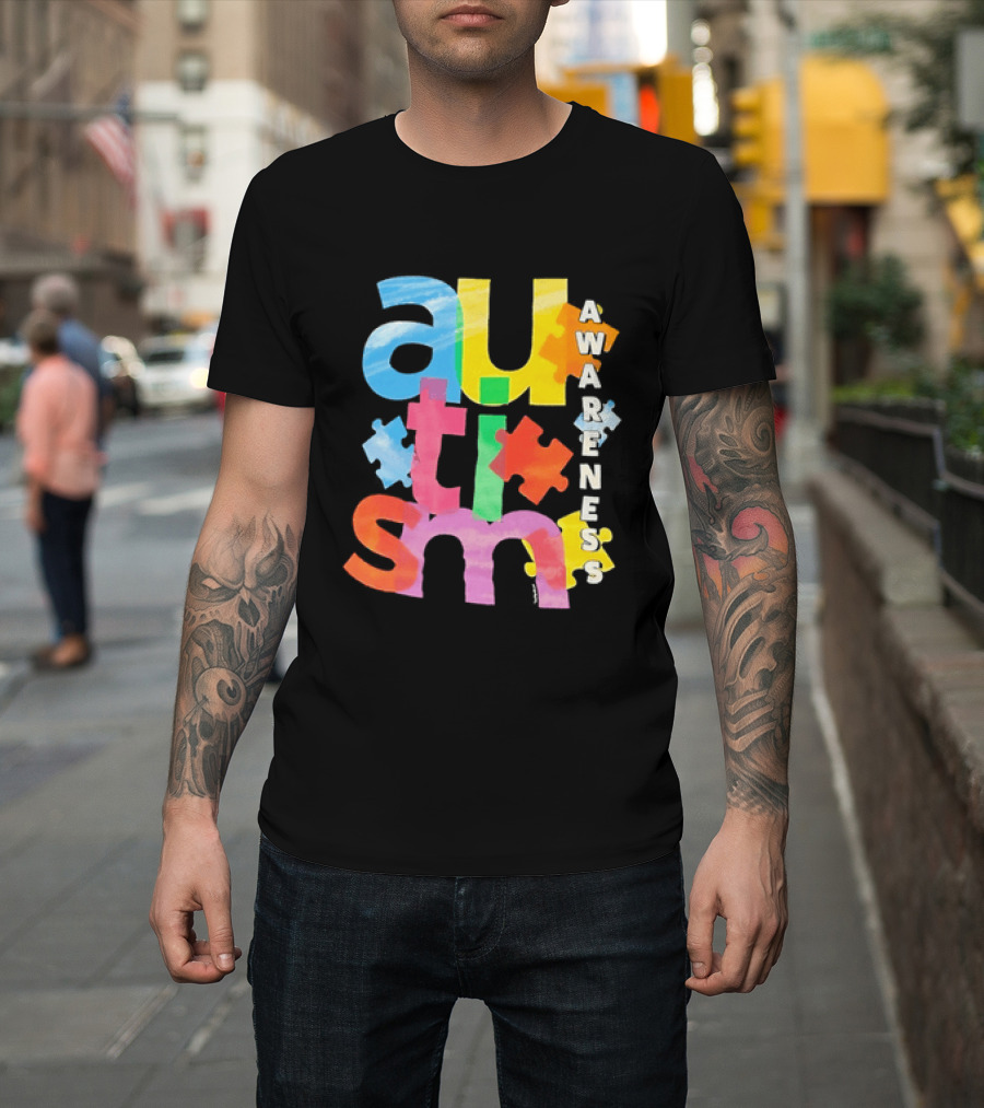 Autism Awareness Puzzle Colorful Letters And Pieces T-Shirt