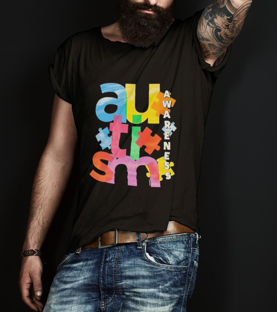 Autism Awareness Puzzle Colorful Letters And Pieces T-Shirt