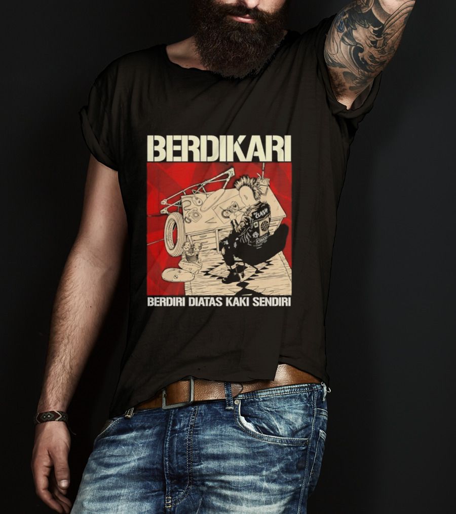 Berdikari Berdiri Diatas Kaki Sendiri Red Checkerboard Racing Motif T-Shirt