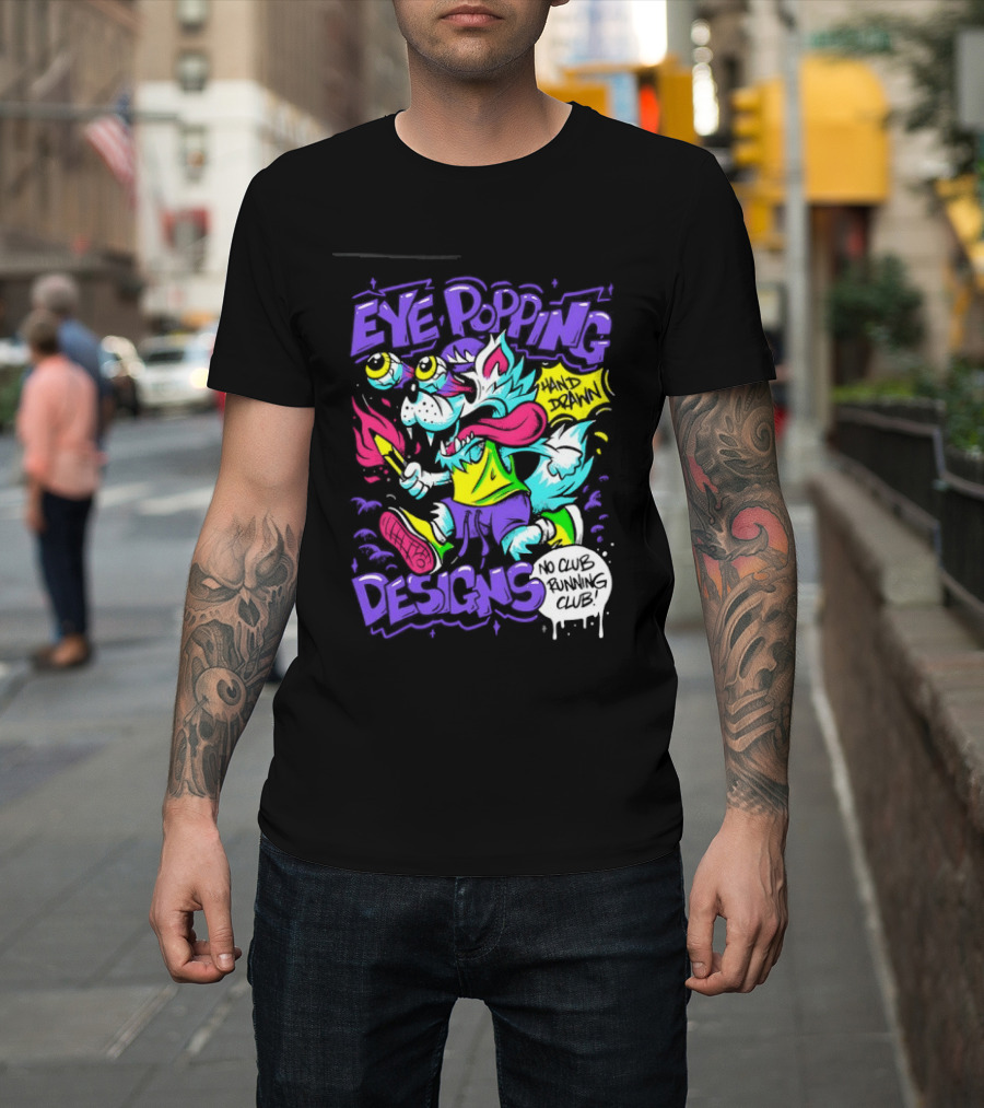 Eye Popping Wolf Hand Drawn No Club Running Club T-Shirt