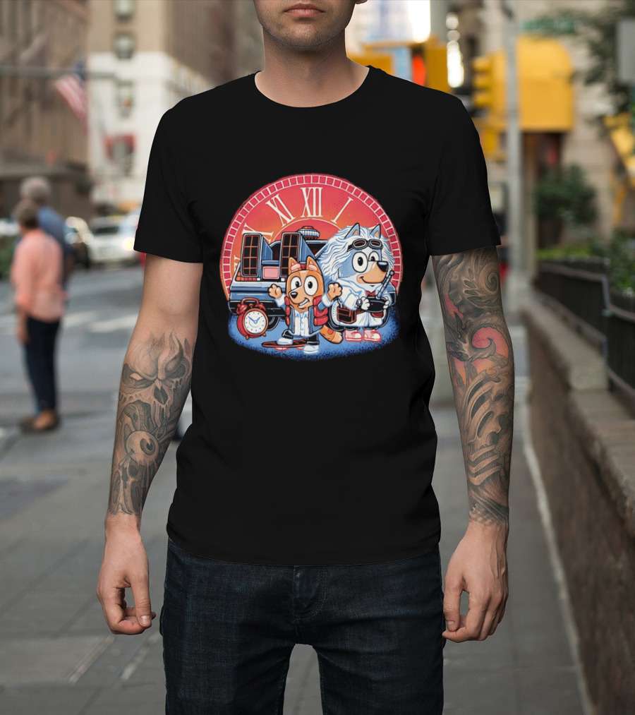 Bluey And Chilli Bark In Time Doc Brown Marty McFly T-Shirt