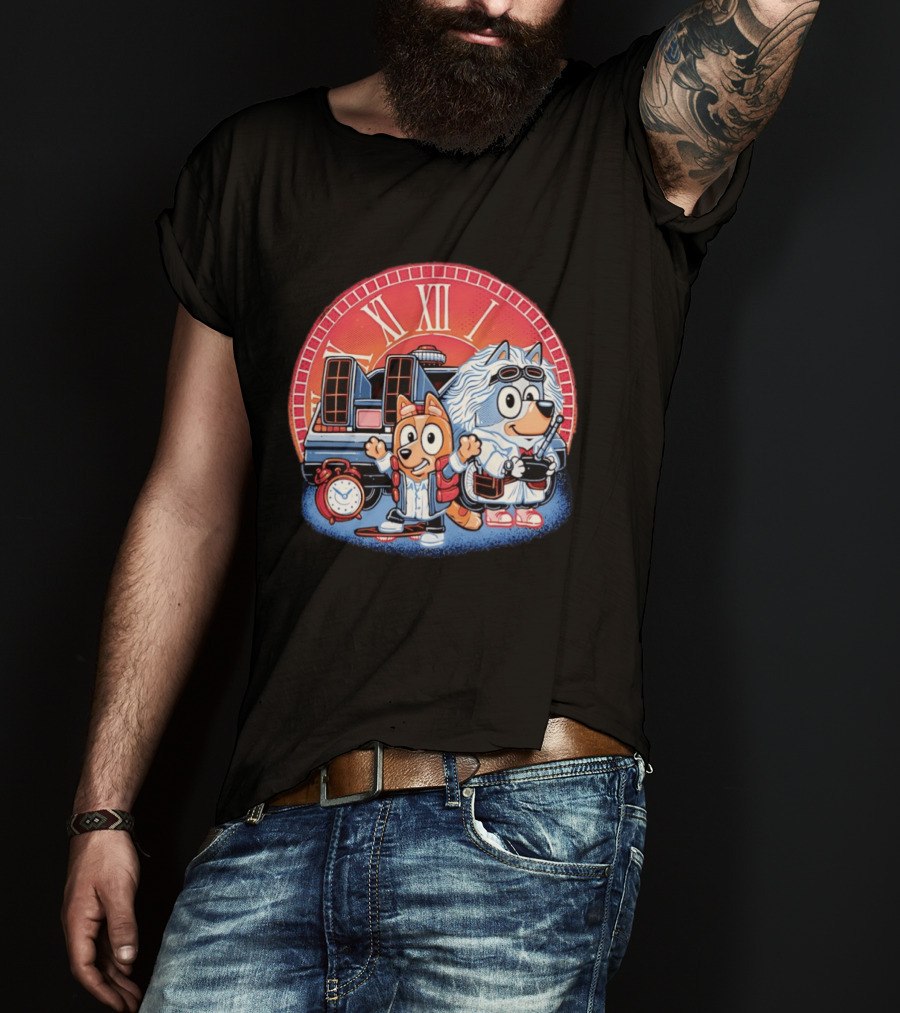 Bluey And Chilli Bark In Time Doc Brown Marty McFly T-Shirt