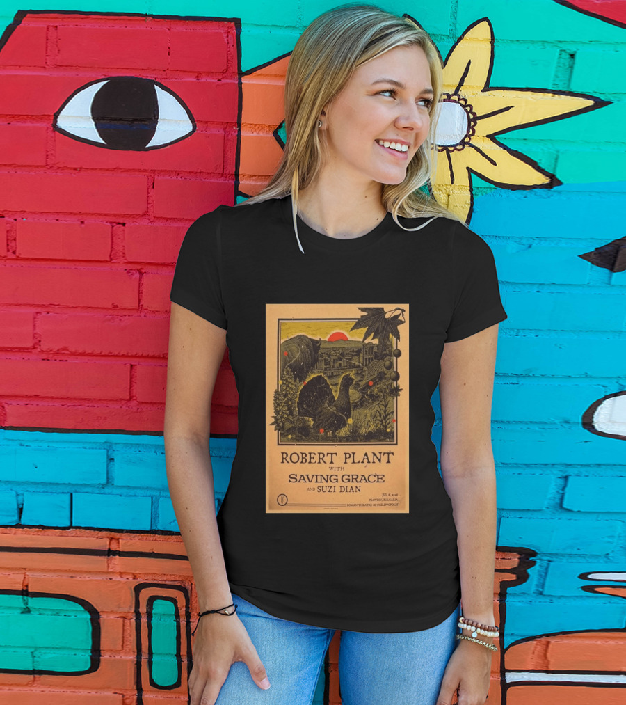 Robert Plant With Saving Grace Suzi Dian Plovdiv Bulgaria Roman Theatre 2026 T-Shirt