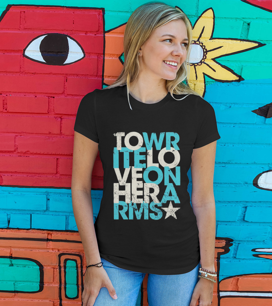 Tower Love Hero Arms Distressed Text Star T-Shirt