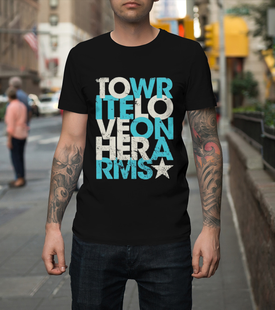 Tower Love Hero Arms Distressed Text Star T-Shirt