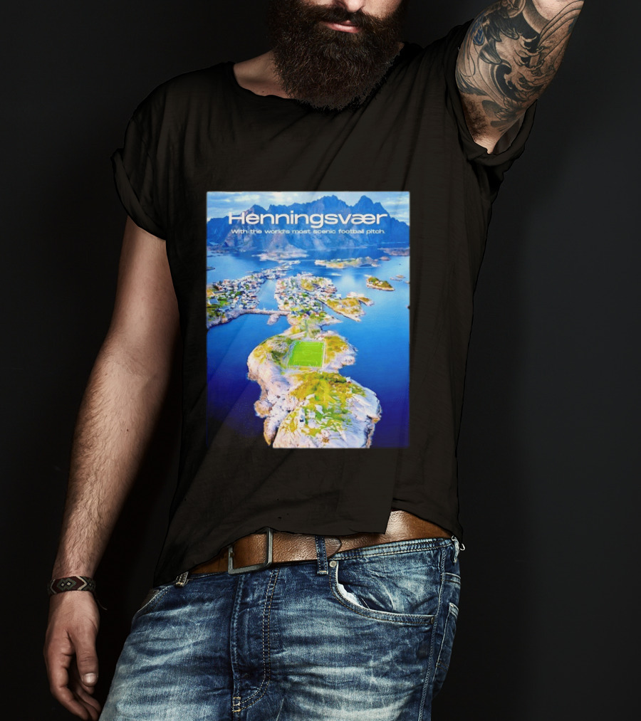Henningsvaer With The World's Most Scenic Football Pitch Aerial View T-Shirt