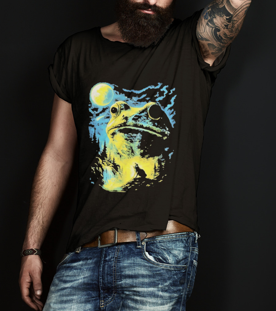 Howling Wolf Frog Moon Night Scene Surreal Fantasy T-Shirt