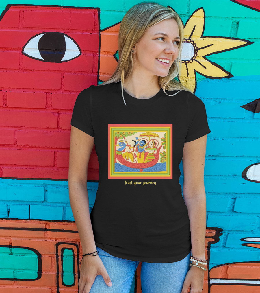 Phad Paintings Trust Your Journey Krishna Radha Boat Scene T-Shirt