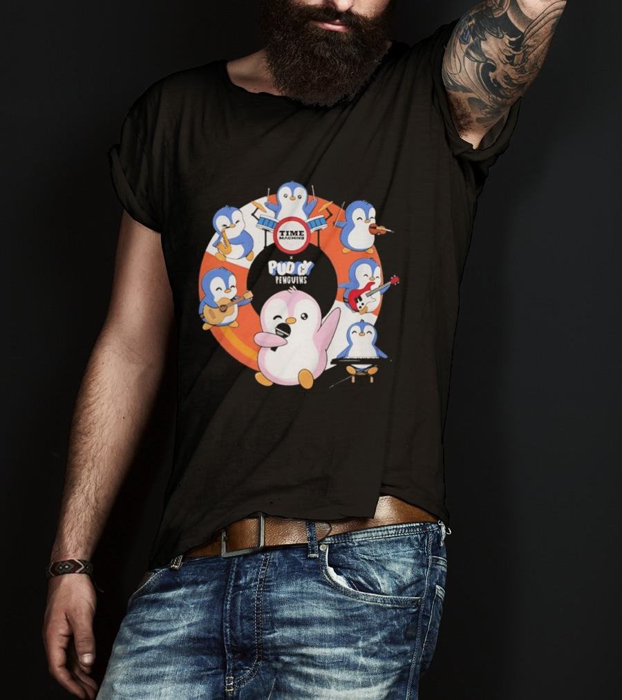 Pudgy Penguins Time Machine Band Musical Penguins Party T-Shirt