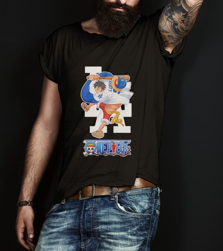 Luffy One Piece LA Baseball Crossover Dodgers T-Shirt