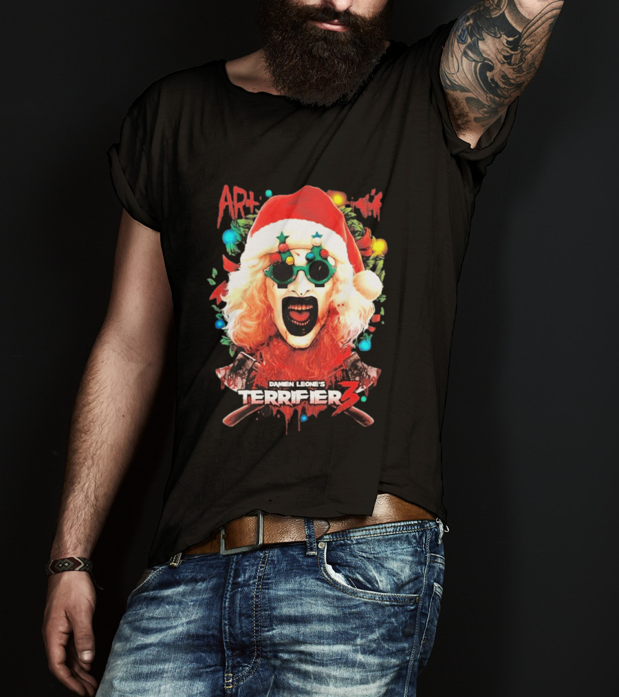 Damien Leone's Terrifier 3 Yuletide Terror Art The Clown Christmas Horror T-Shirt