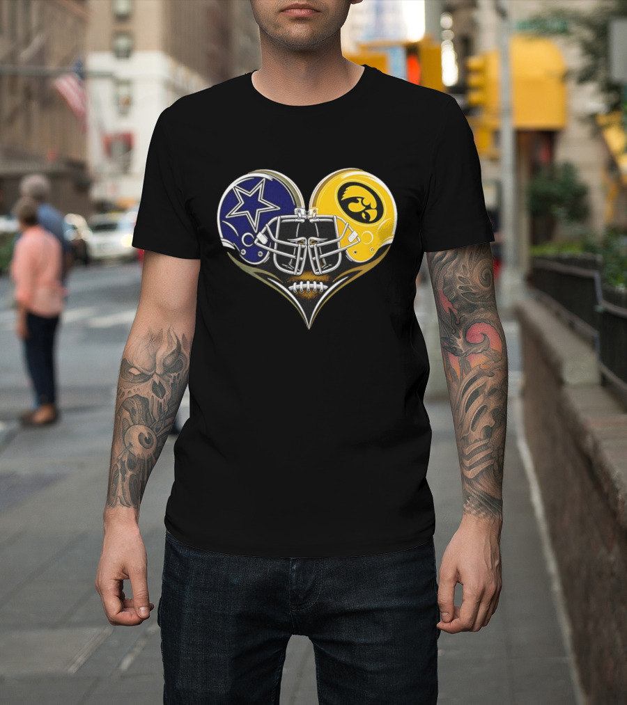 Dallas Cowboys And Iowa Hawkeyes Helmet Heart T-Shirt