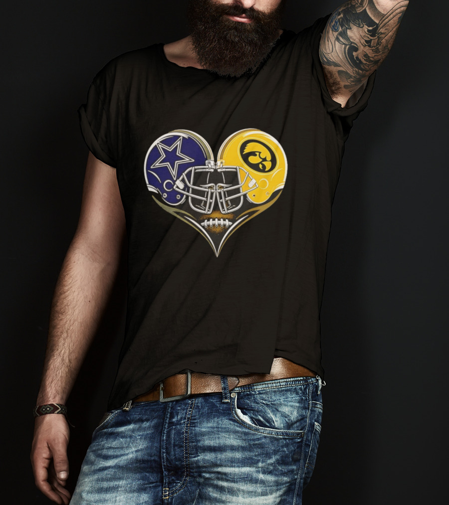 Dallas Cowboys And Iowa Hawkeyes Helmet Heart T-Shirt