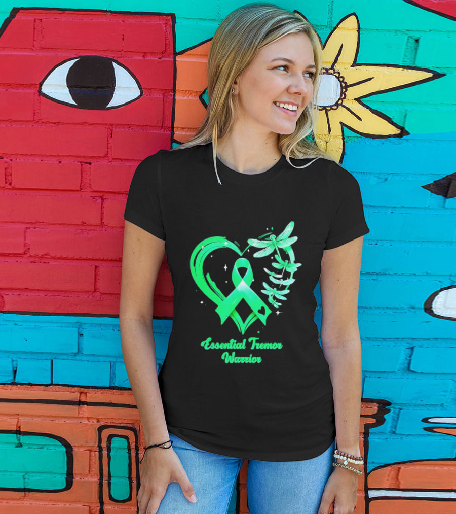 Essential Tremor Warrior Teal Ribbon Dragonfly Heart T-Shirt