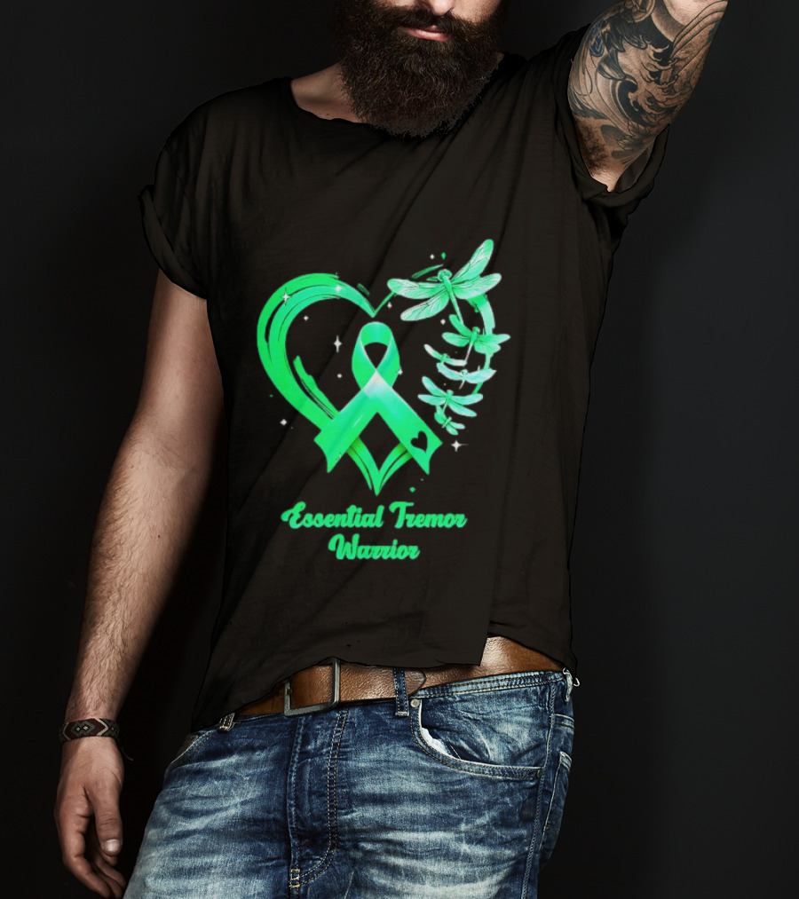 Essential Tremor Warrior Teal Ribbon Dragonfly Heart T-Shirt