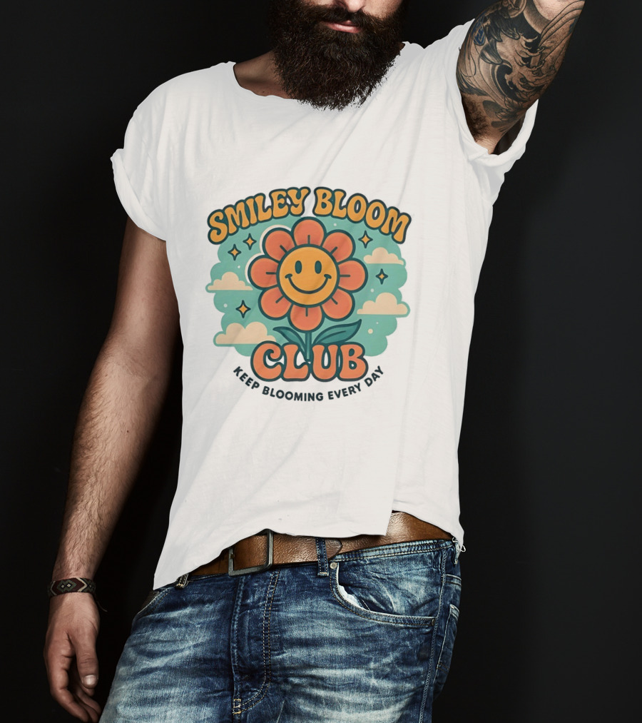 Smiley Bloom Club Keep Blooming Every Day Flower Cloud Star T-Shirt