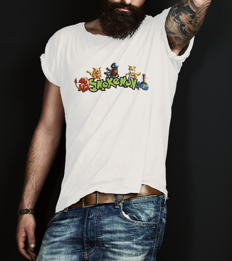 Smokemon Characters Smoking Parody With Pikachu Charmander Squirtle And Eevee T-Shirt