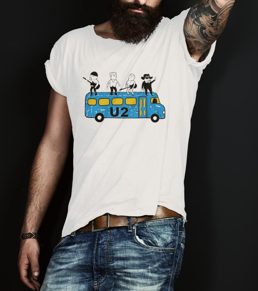 U2 Band Cartoon Bus Music Group On Tour T-Shirt