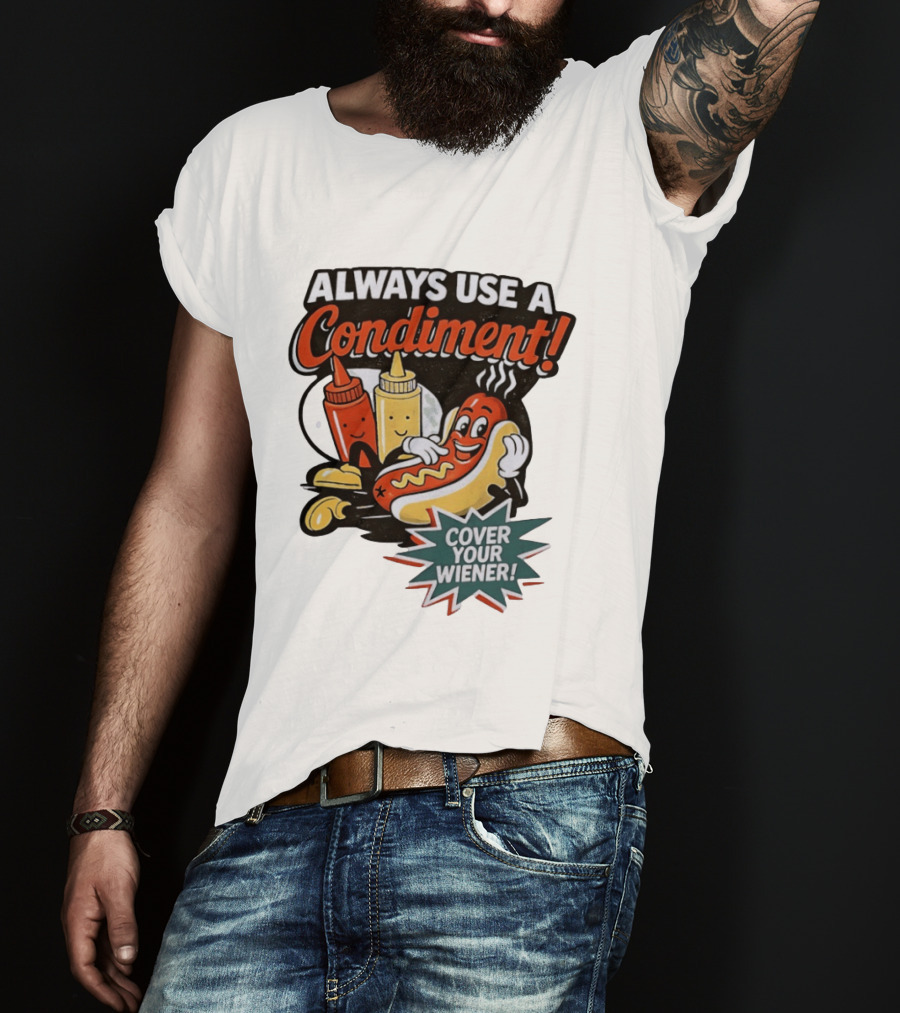 Always Use A Condiment Cover Your Wiener Hot Dog Fun T-Shirt