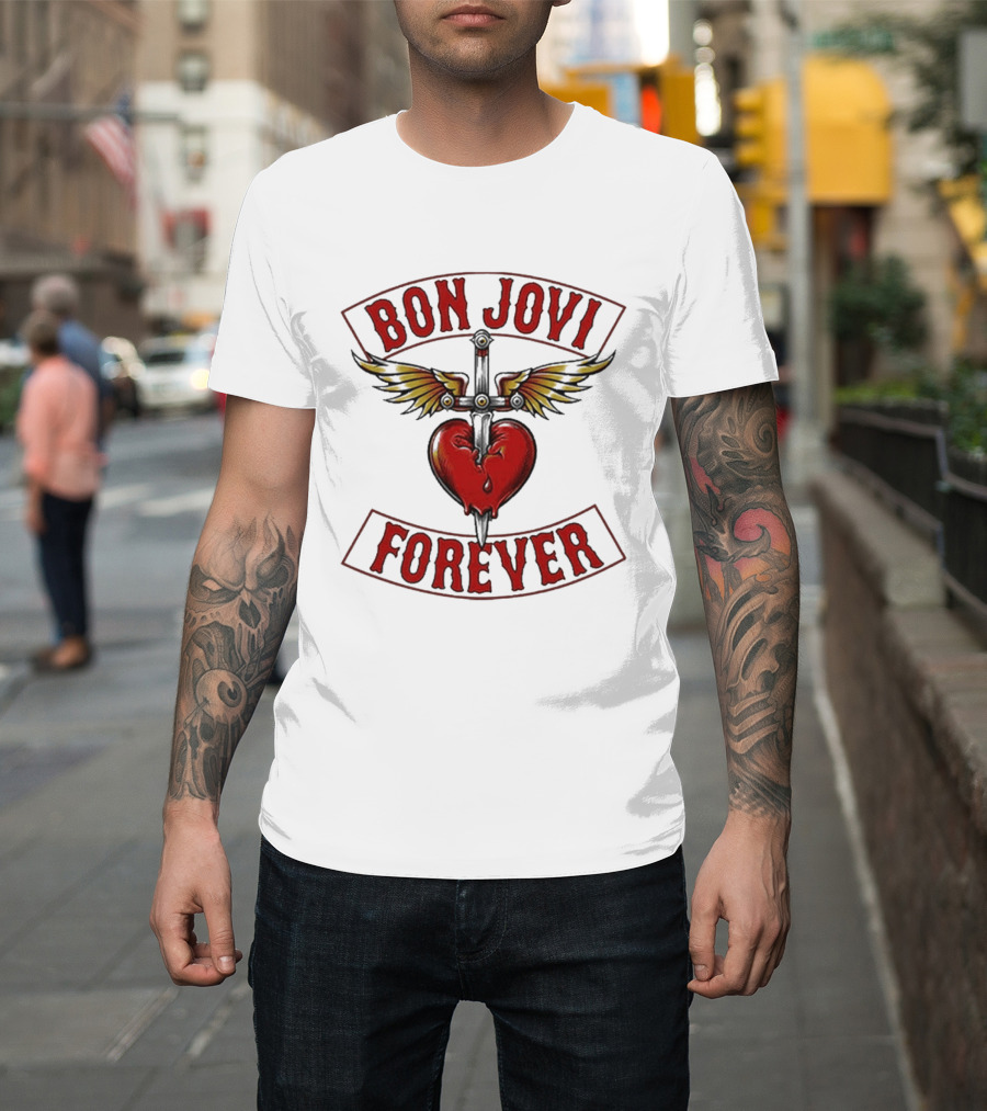 Bon Jovi Forever Heart With Wings And Dagger T-Shirt