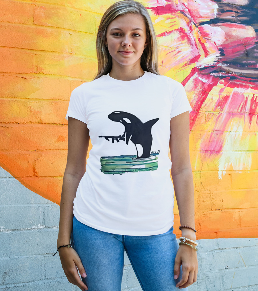 Orca Whale Holding A Machine Gun T-Shirt