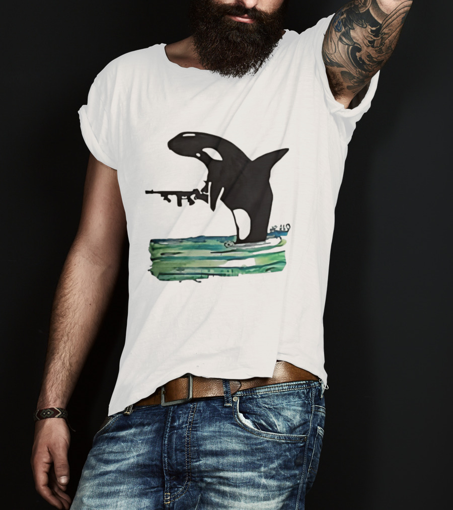 Orca Whale Holding A Machine Gun T-Shirt