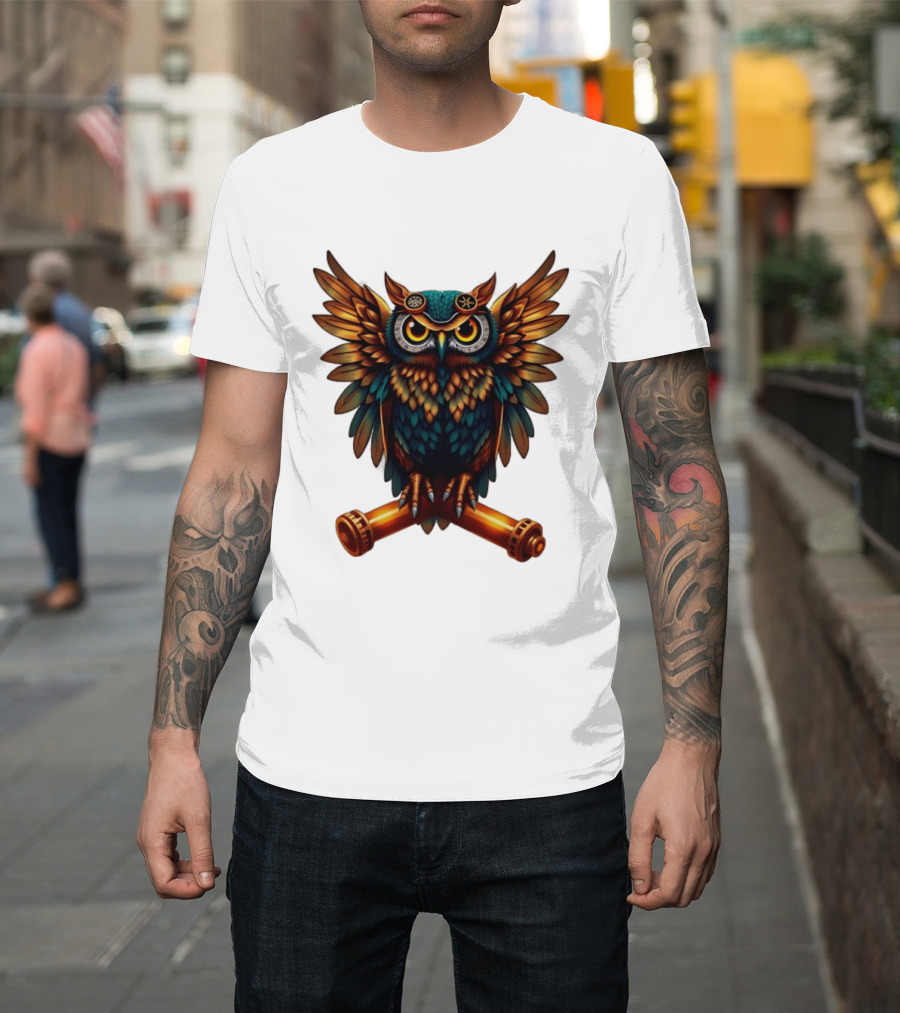 Steampunk Owl With Gears And Pistons Mechanic Aesthetic T-Shirt