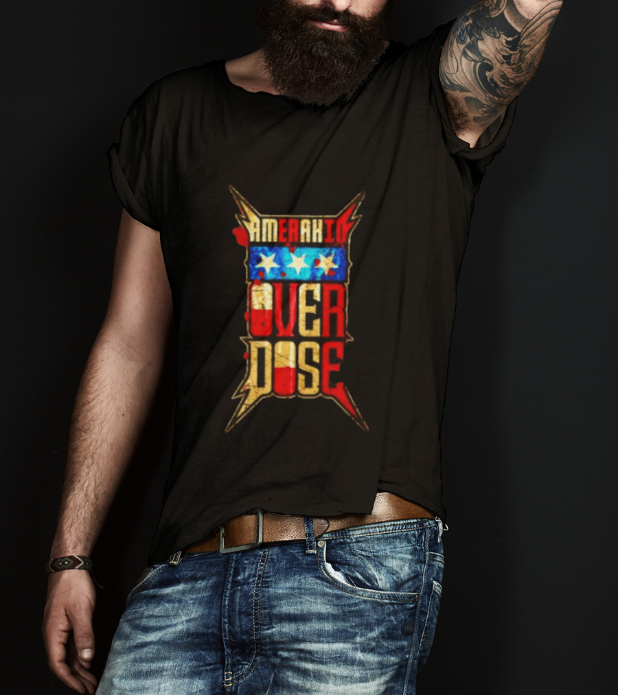 Amerakin Overdose Distressed American Flag Stars Industrial Metal T-Shirt