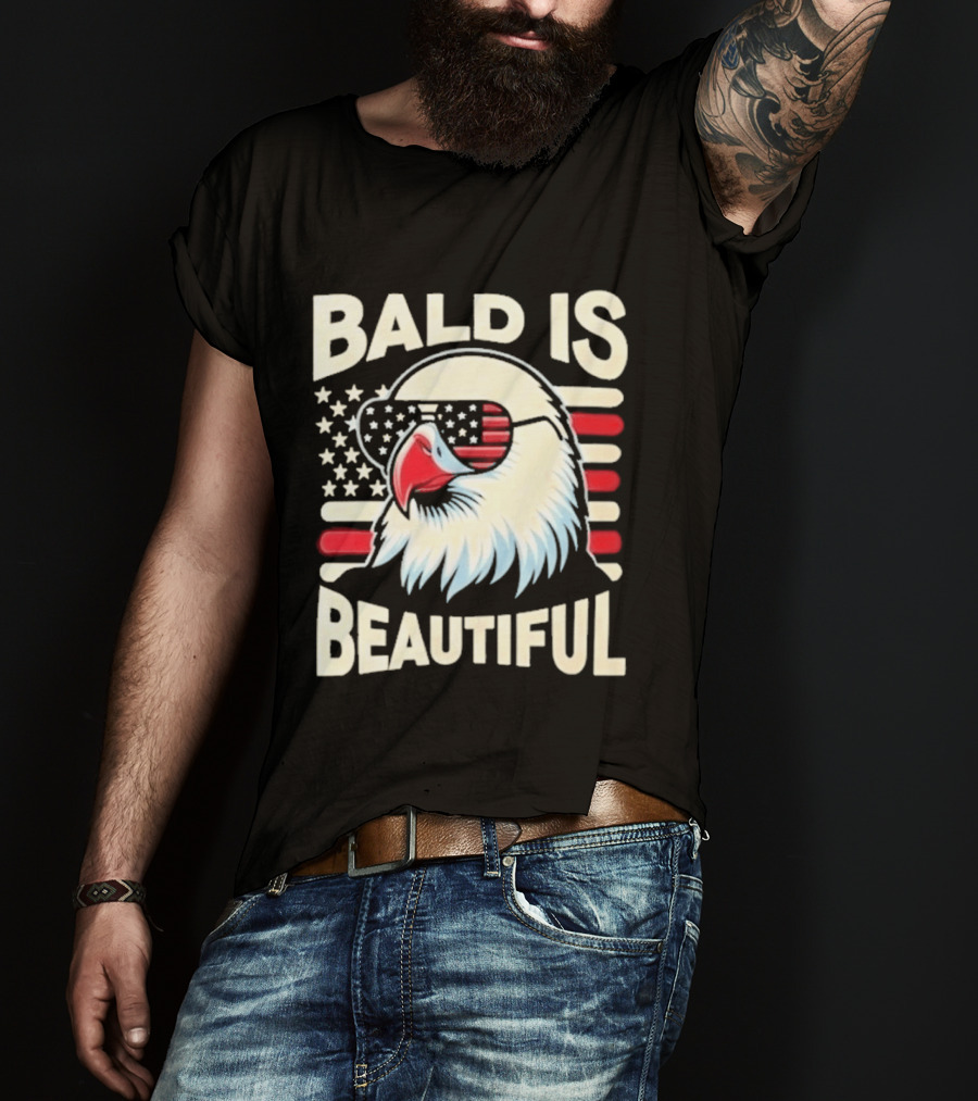 Bald Is Beautiful USA Patriotic Eagle Stars And Stripes T-Shirt
